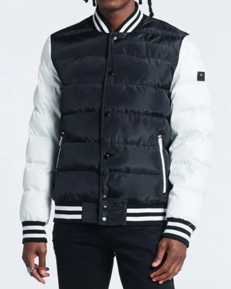 Puffer Quilted Varsity Black Jacket