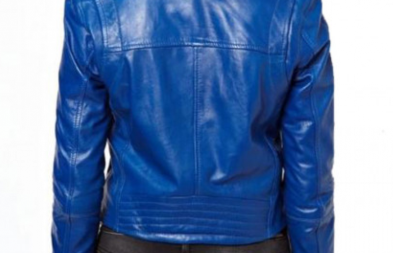 WOMEN'S FJ041 MOTORCYCLE ASYMMETRICAL BELTED BLUE LEATHER JACKET