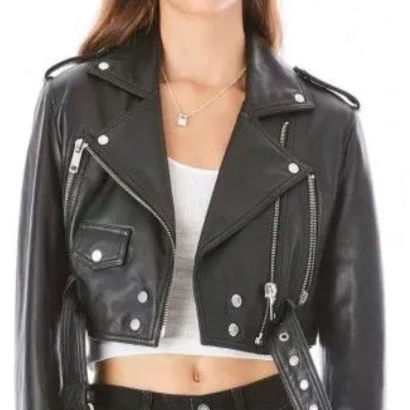 218W PERFECTO CROPPED BLACK LEATHER JACKET