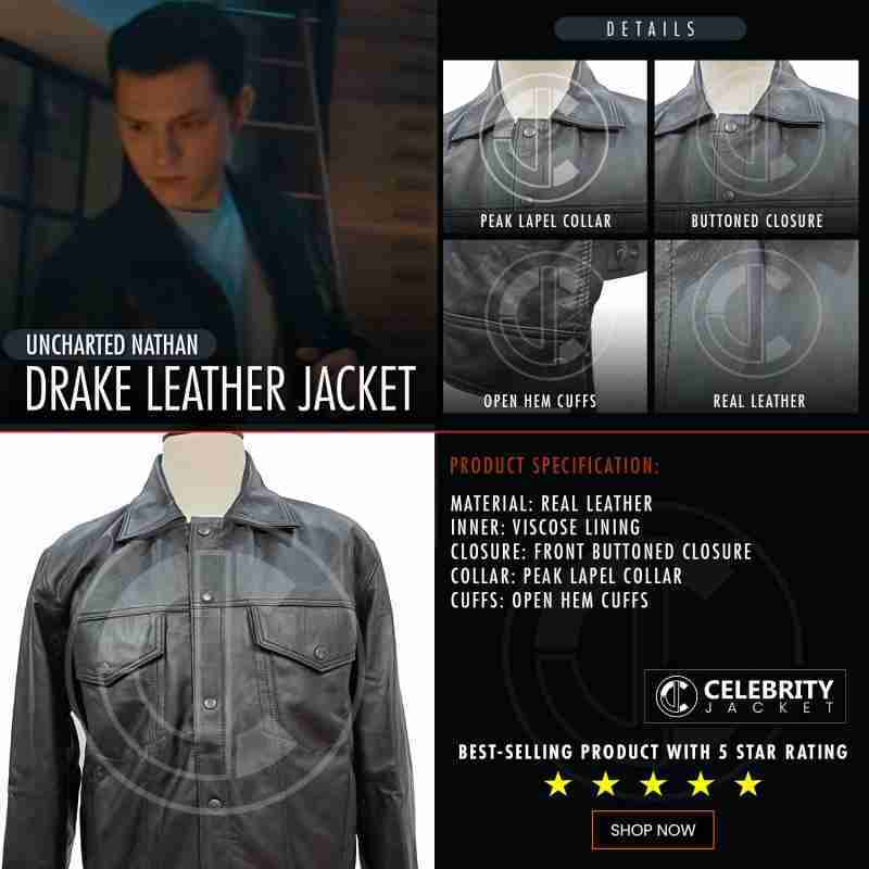 Tom Holland Uncharted Nathan Drake Leather Jacket