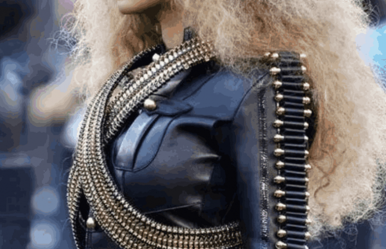 NFL League Pepsi Super Bowl 50 Halftime Show Beyonce Military Bullets Black Leather Jacket