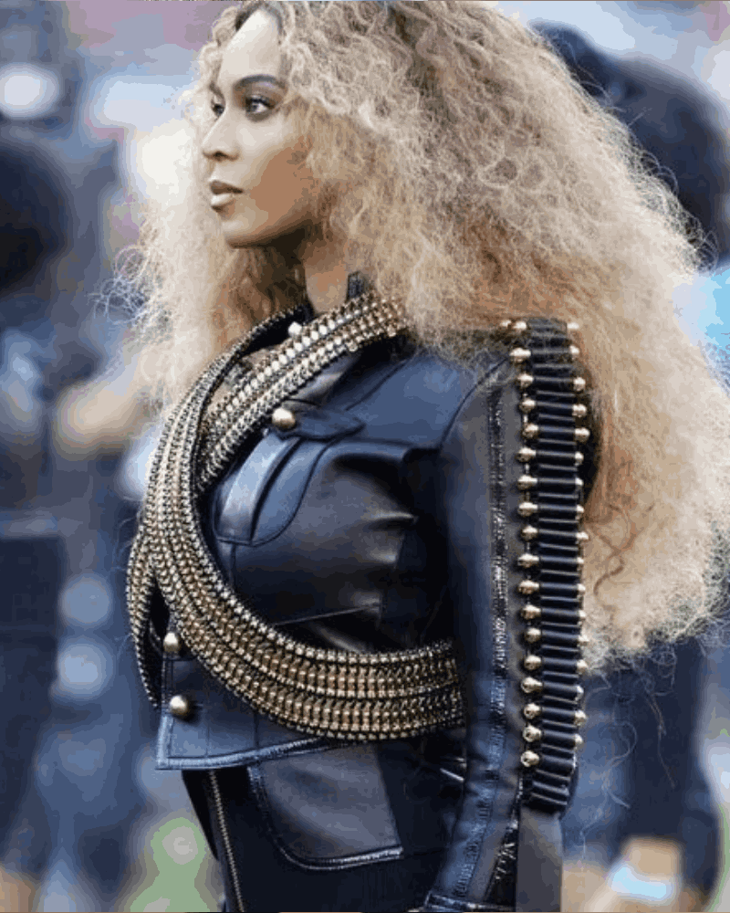 NFL League Pepsi Super Bowl 50 Halftime Show Beyonce Military Bullets Black Leather Jacket