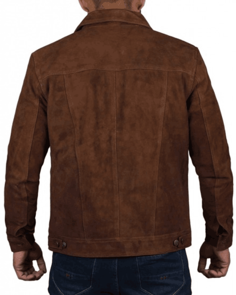 Dark Brown Trucker Shirt Collar Suede Jacket