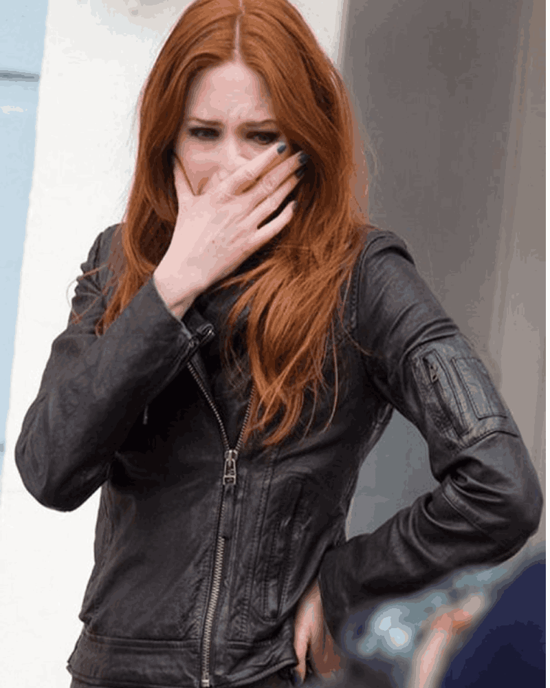 Karen Gillan Doctor Who Amy Pond Black Leather Jacket