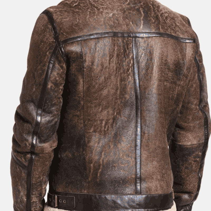 Men’s Aviator Distressed Leather Shearling Jacket