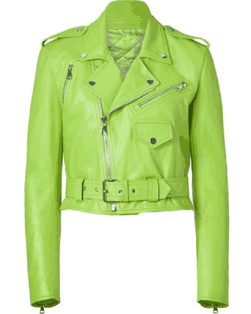 Women’s Motorcycle Lime Green Leather Jacket