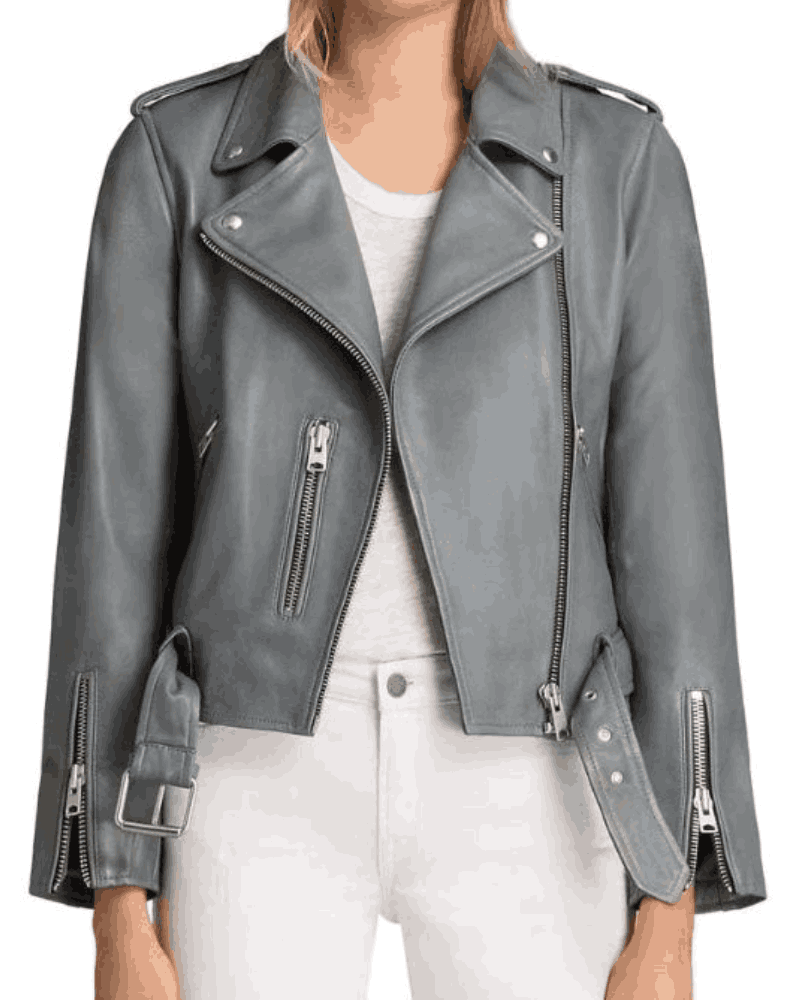 Mekia Cox The Rookie Nyla Harper Season 03 Grey Motorcycle Leather Jacket