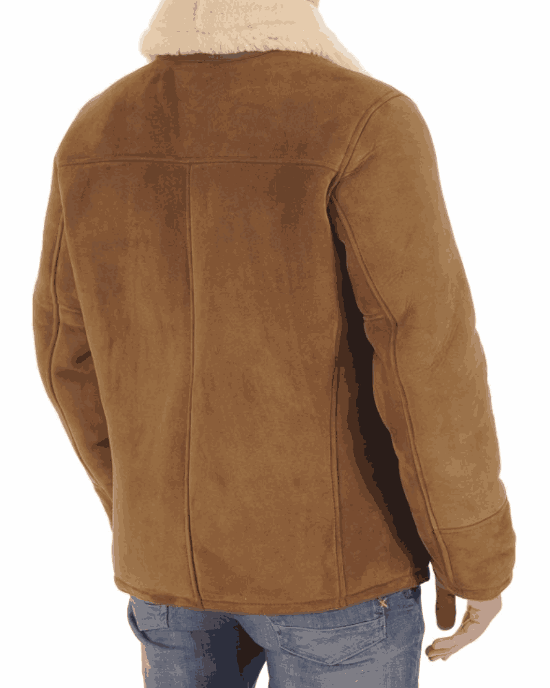 Man Classic Suede Leather Shearling Brown Jacket