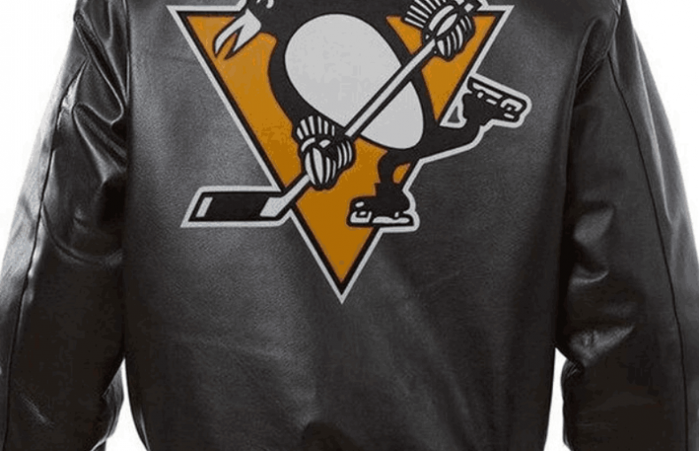 Pittsburgh Penguins Black Leather Bomber Varsity Jacket