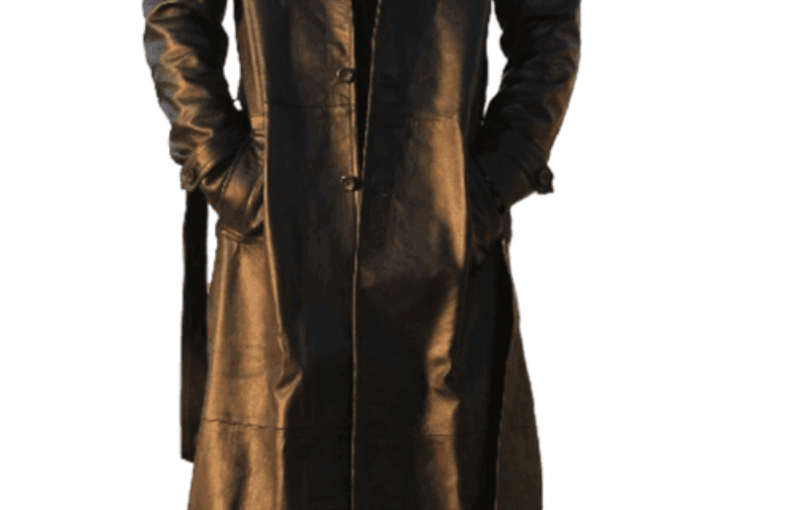 Stunning Men Leather Long Black Trench Coat