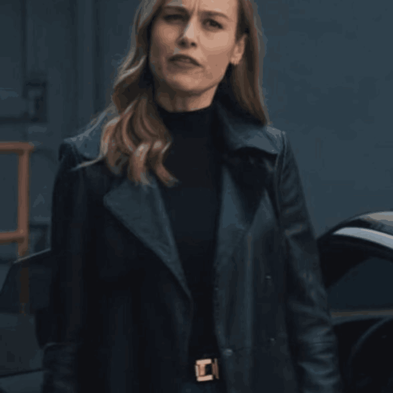 Brie Larson 2022 Super Bowl Nissan Commercial Ad Behind The Scenes Black Leather Jacket