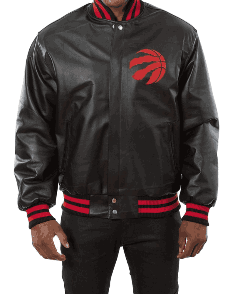 Toronto Varsity Raptors Black Leather Letterman Jacket