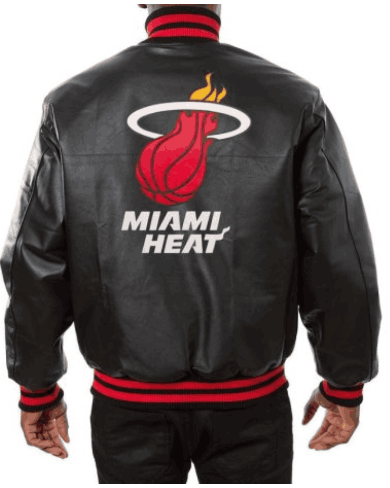 Miami Heat Black Leather Varsity Bomber Jacket