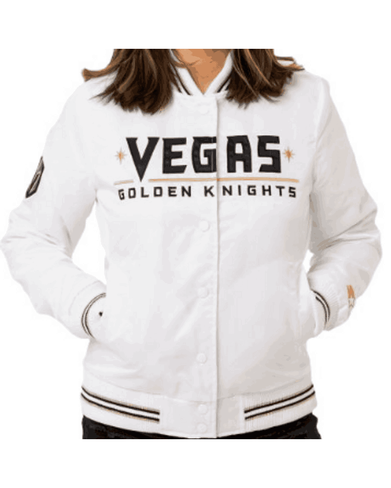 Vegas Golden Knights Satin White Bomber Jacket