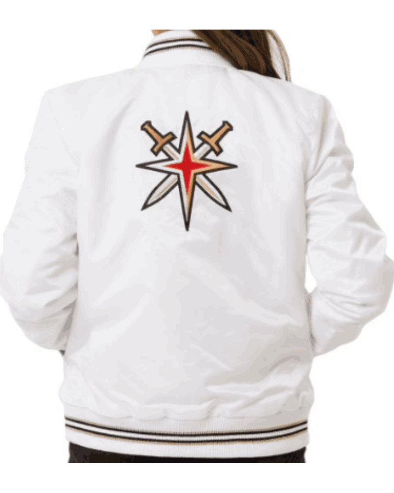 Vegas Golden Knights Satin White Bomber Jacket