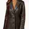 Women's Designer Casual Wear V Stitched Brown Leather Blazer