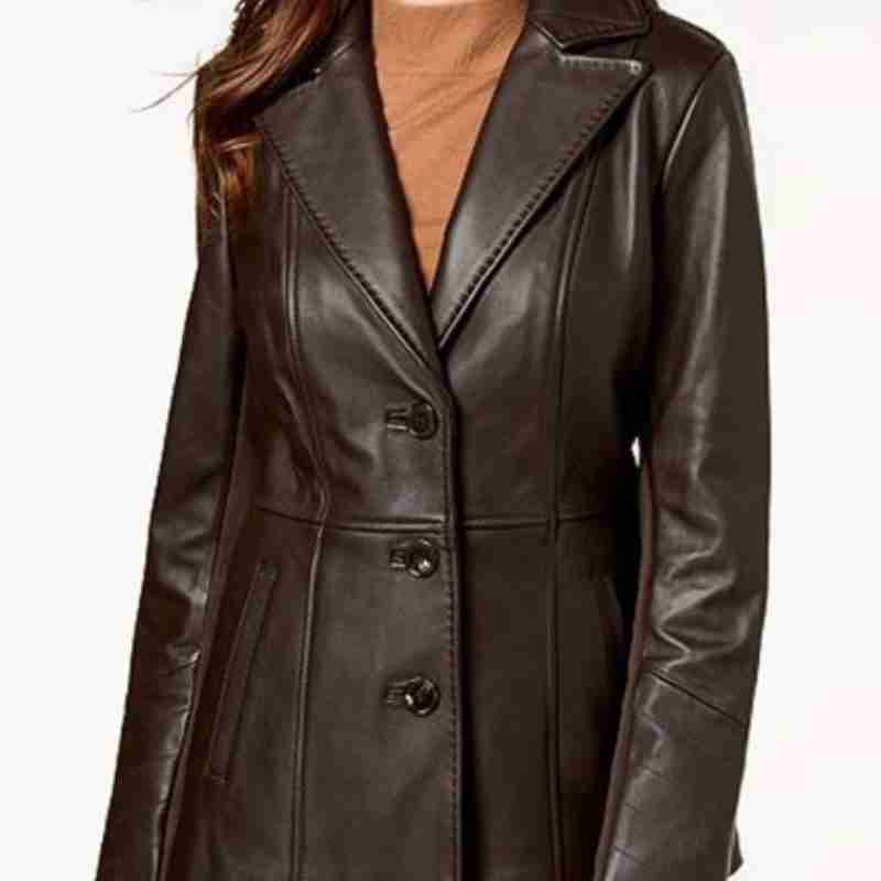 Women's Designer Casual Wear V Stitched Brown Leather Blazer
