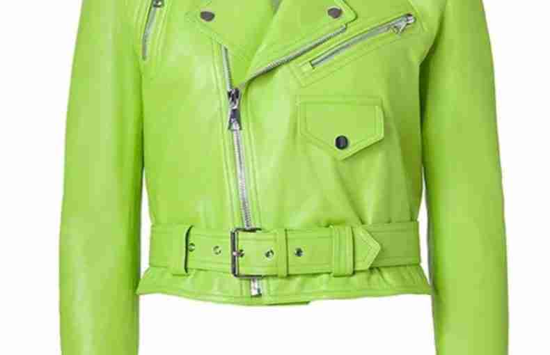 Women’s Biker Lime Green Leather Jacket
