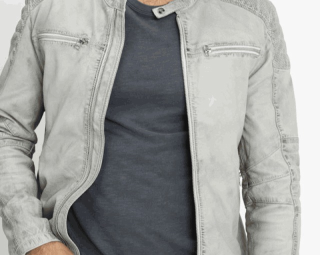 Frazier Motorcycle Grey Leather Jacket