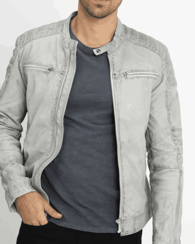Frazier Motorcycle Grey Leather Jacket