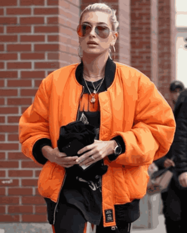 Oversize Hailey Baldwin Orange Bomber Jacket