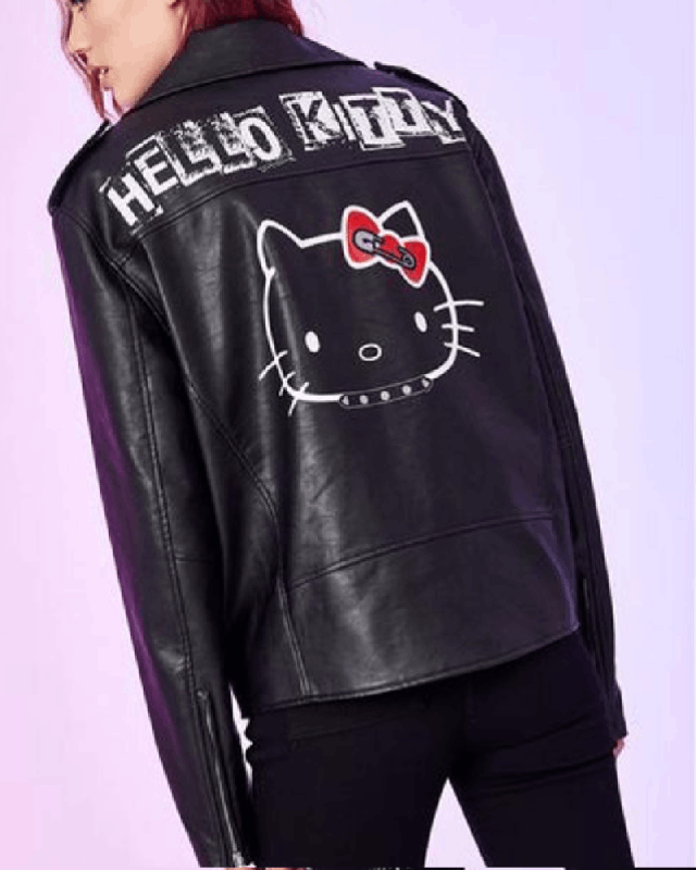 Dolls Kill Hello Kitty Rebel Girl Black Leather Moto Jacket