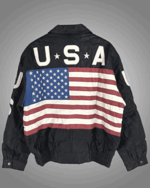 Independence Day Vintage USA Flag Black Real Leather Jacket