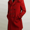 Men’s Belted Double Breasted Red Wool Coat