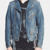 Men's Biker Blue Jean Asymmetrical Zipper Jacket