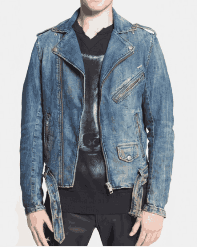 Men's Biker Blue Jean Asymmetrical Zipper Jacket