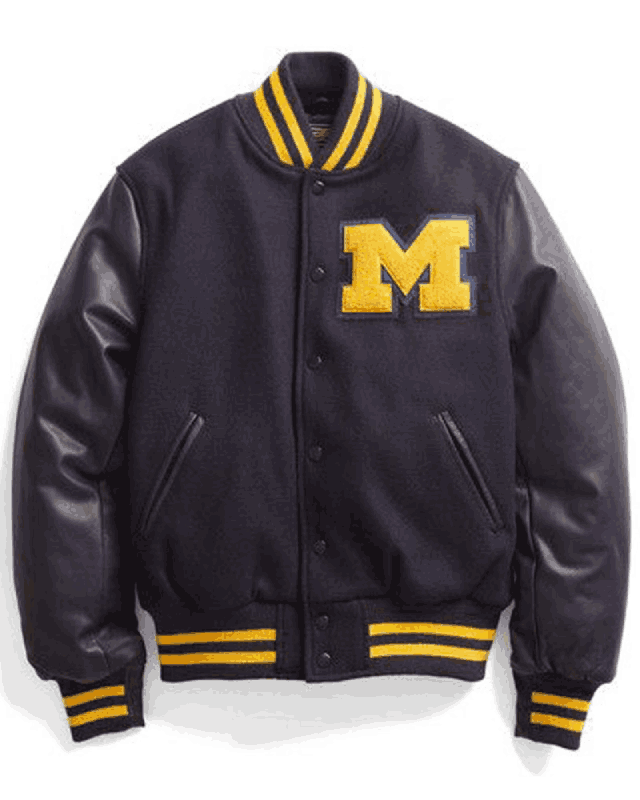 Men’s Michigan Black Varsity Letterman Bomber Jacket