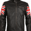 Men's British Flag Genuine Biker Brown Leather Jacket