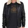 Men's Casual Wear Bomber Black Leather Fur Collar Jacket