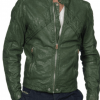 Men's 100% Real Leather Casual Wear Green Motorcycle Jacket