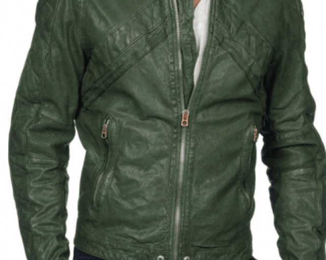 Men's 100% Real Leather Casual Wear Green Motorcycle Jacket