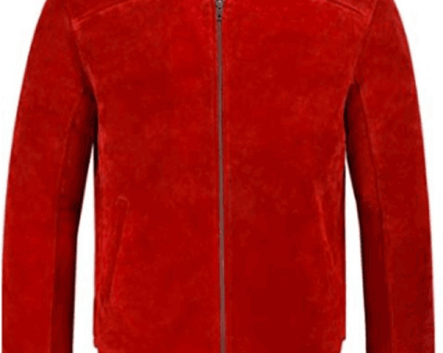 Men’s Classic 70’s Bomber Red Suede Leather Jacket