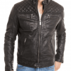 Men's Diamond Quilted Shoulder Motorcycle Black Jacket