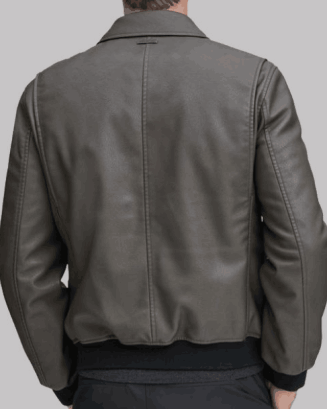 Mens Grey Leather Bomber Jacket