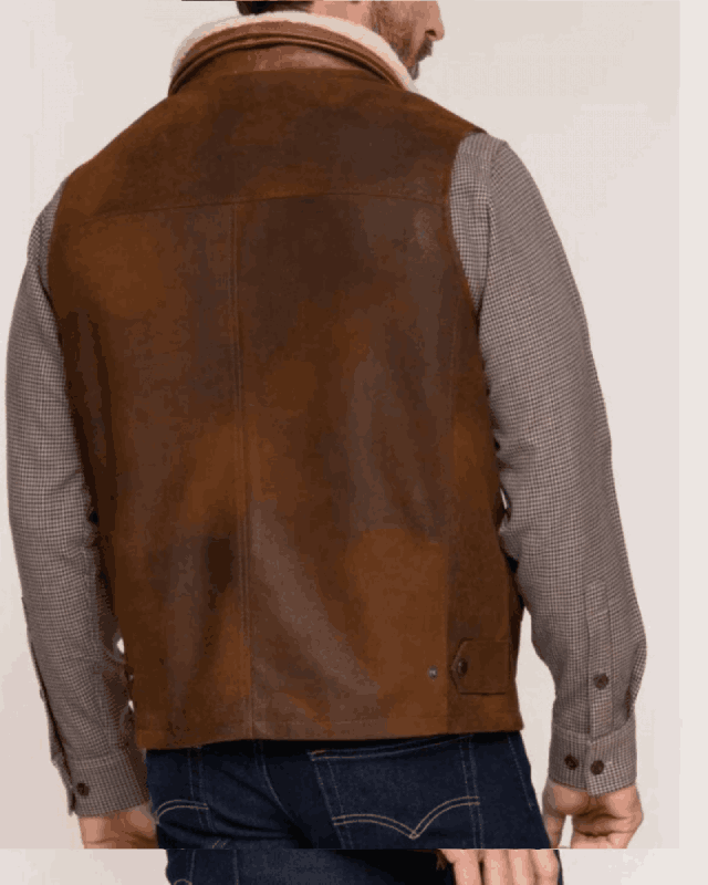Men’s Lambskin Leather Vest With Shearling Collar for Sale