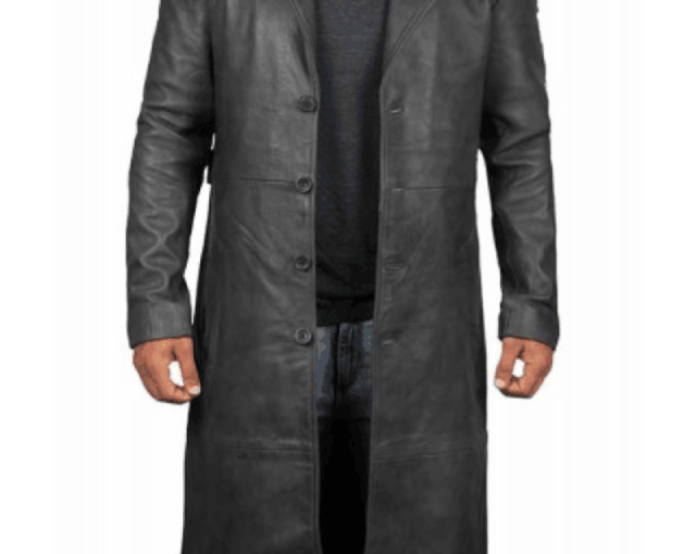 Mens Leather Black Winter Trench Coat
