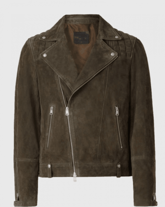 Quilted Brown Suede Biker Leather Jacket For Men's