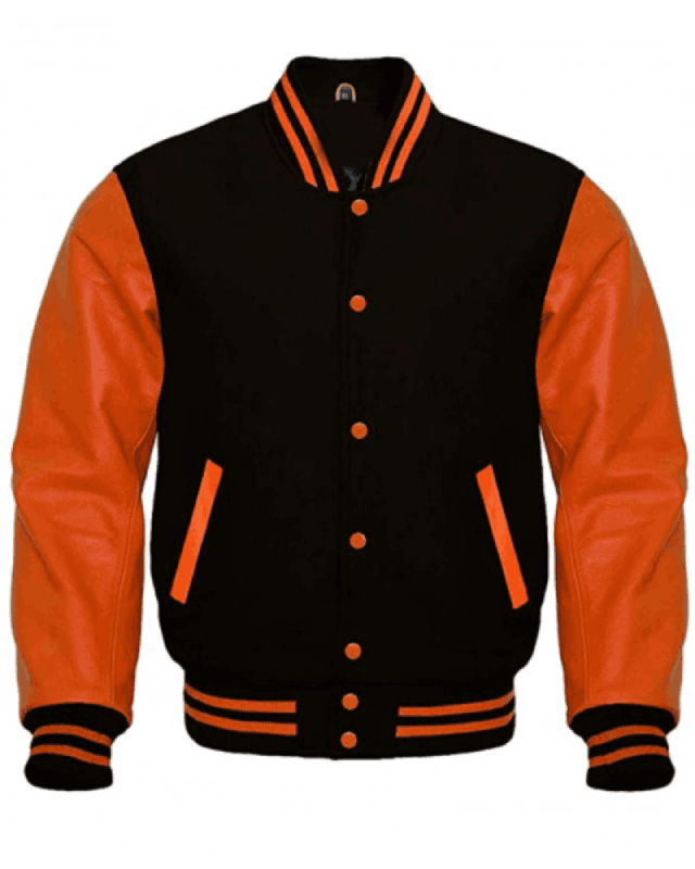 Men's Bomber Varsity Black and Orange Jacket