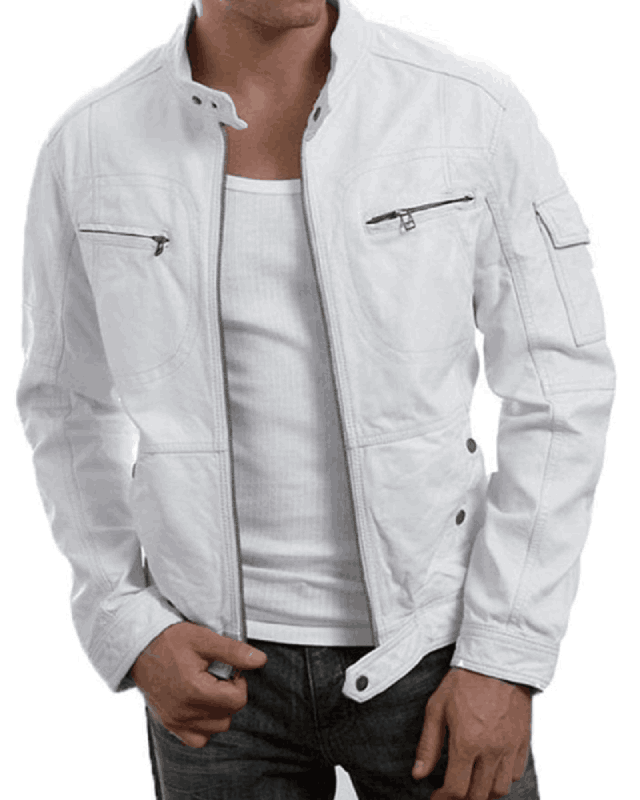 White Motorcycle Leather Jacket For Men's