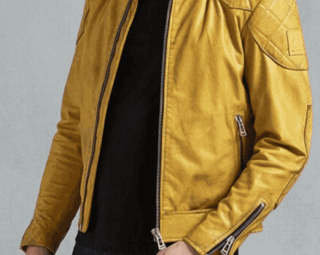 Yellow Leather Biker Jacket for Men’s