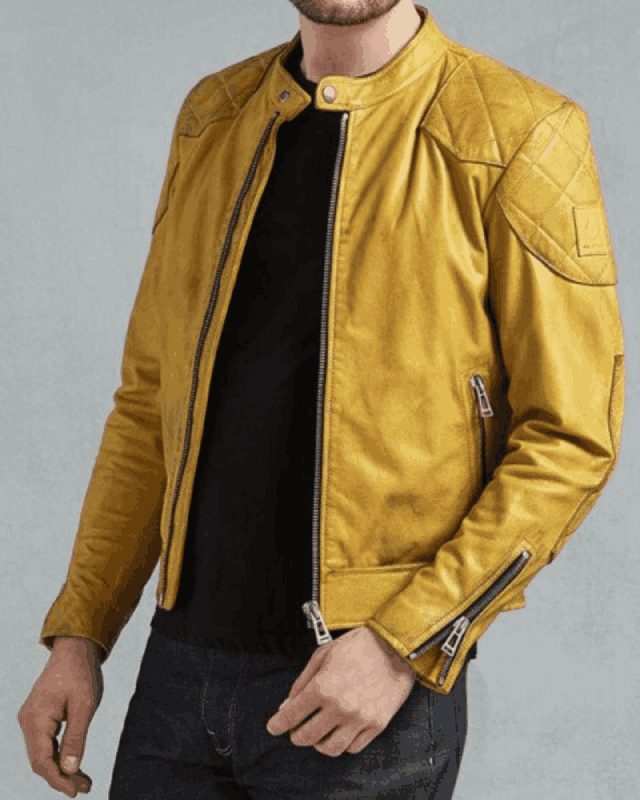 Yellow Leather Biker Jacket for Men’s