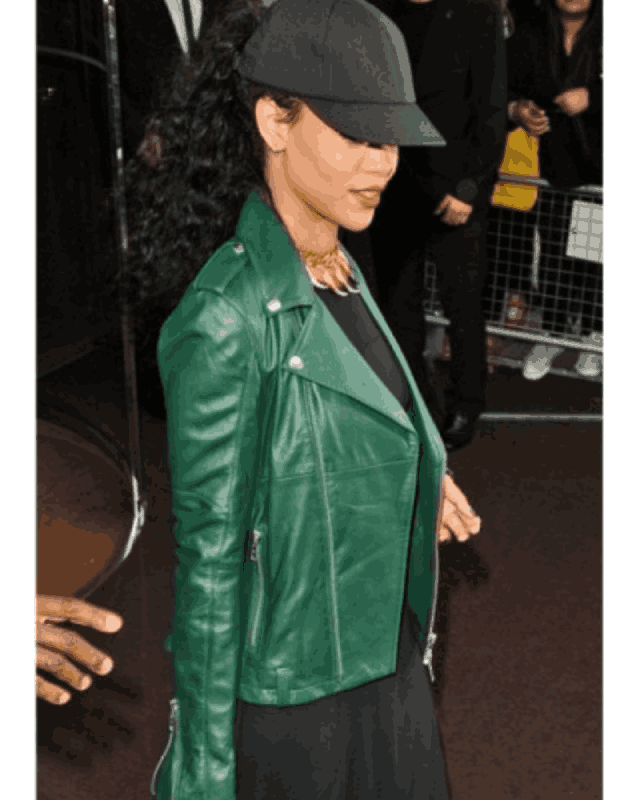 Barbadian Singer Rihanna Green Motorcycle Leather Jacket