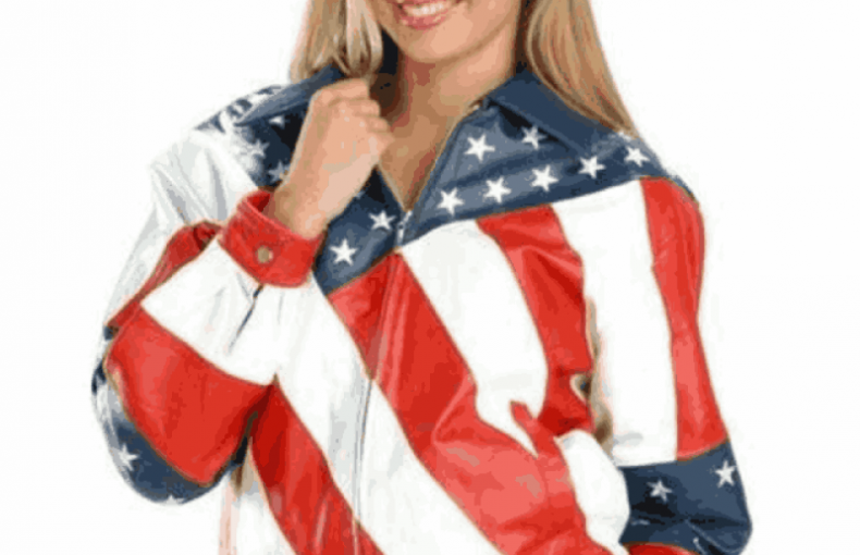 Women American Flag Genuine Leather Jacket