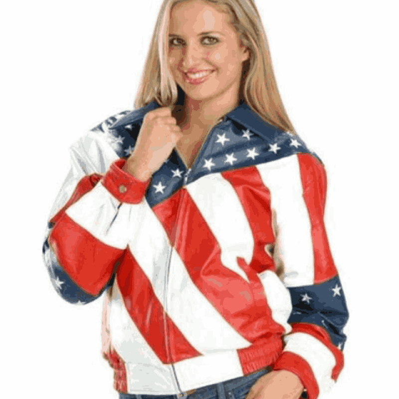 Women American Flag Genuine Leather Jacket