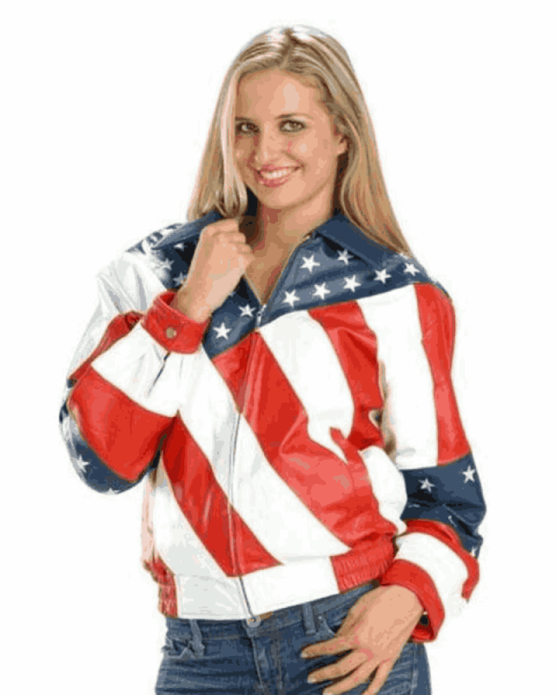 Women American Flag Genuine Leather Jacket