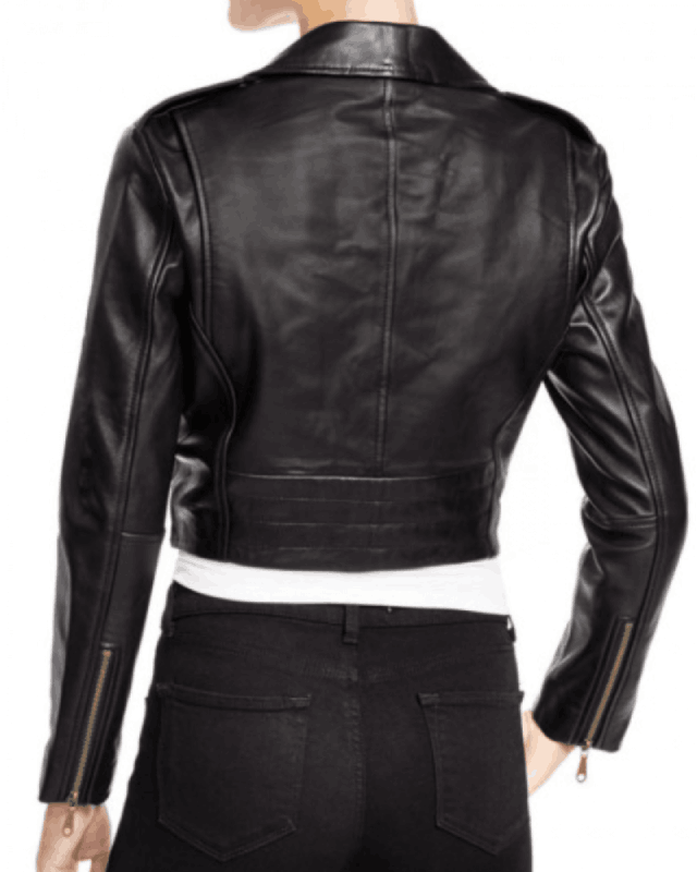Women's Asymmetrical Cropped Belted Black Leather Jacket